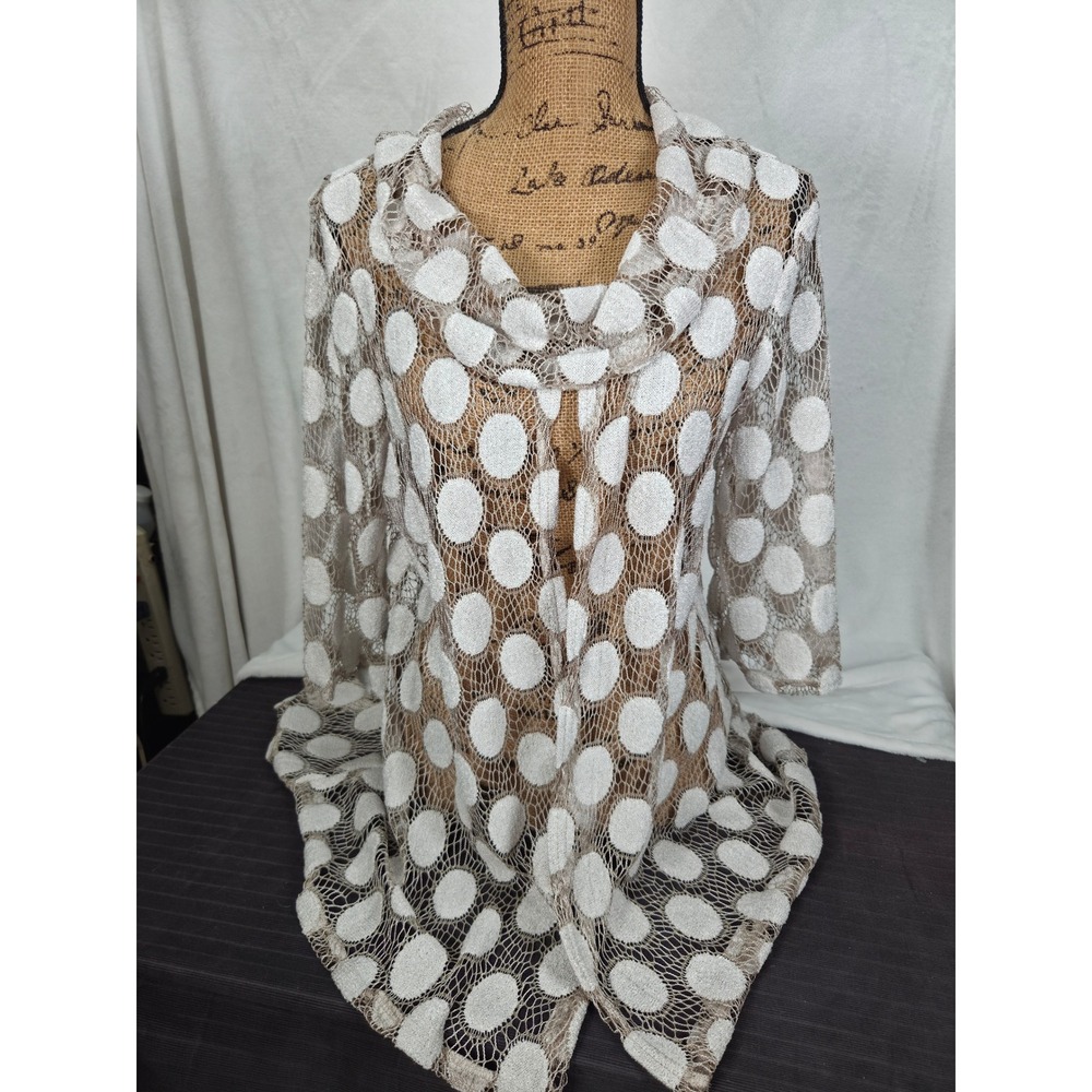 Yushi Champagne Cardigan Polka Dot Mesh Open Knit Shimmer 90s Delicate Sheer Y2K